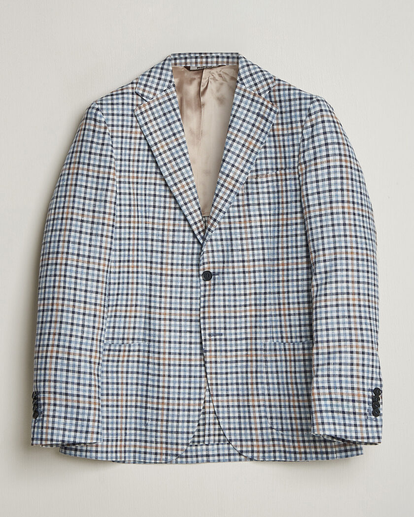 Morris Linen Cotton Checked Blazer Blue – Blå