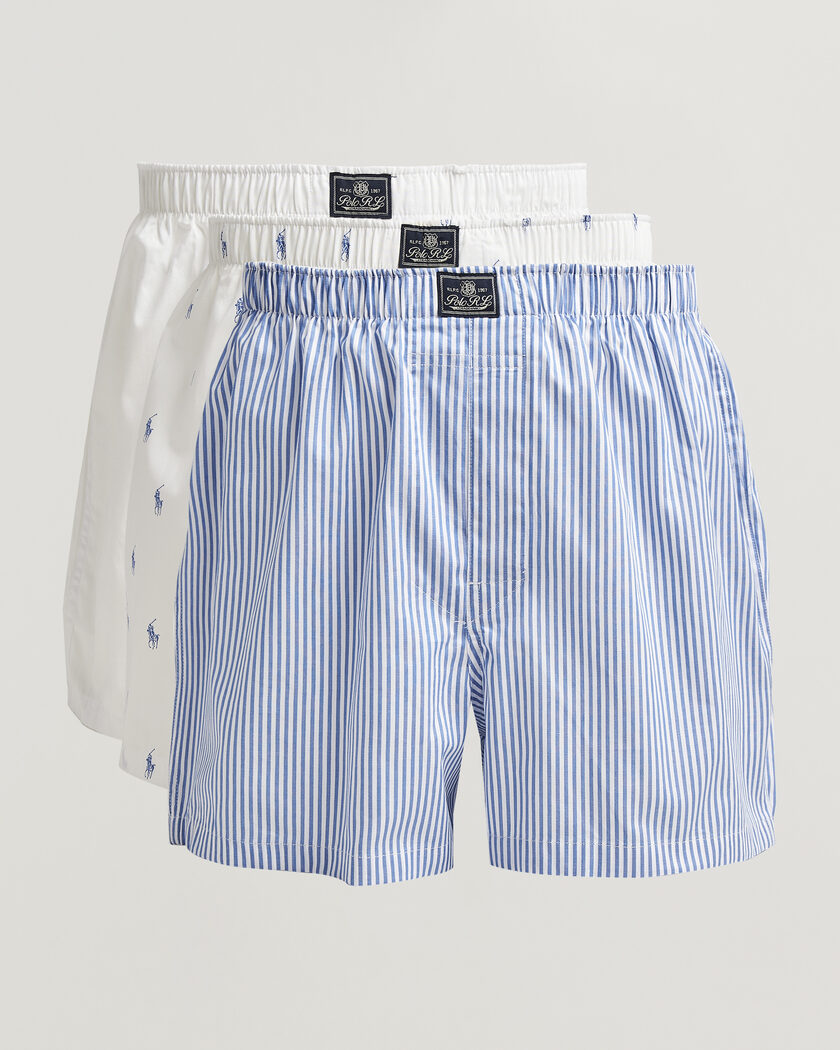 Polo Ralph Lauren 3-Pack Woven Boxer White/Blue Stripe – Flerfärgad