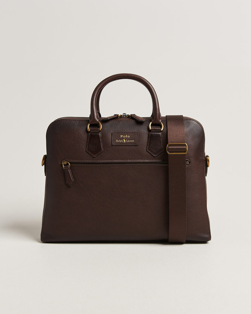 Polo Ralph Lauren Pebble Leather Briefcase Dark Brown – Brun