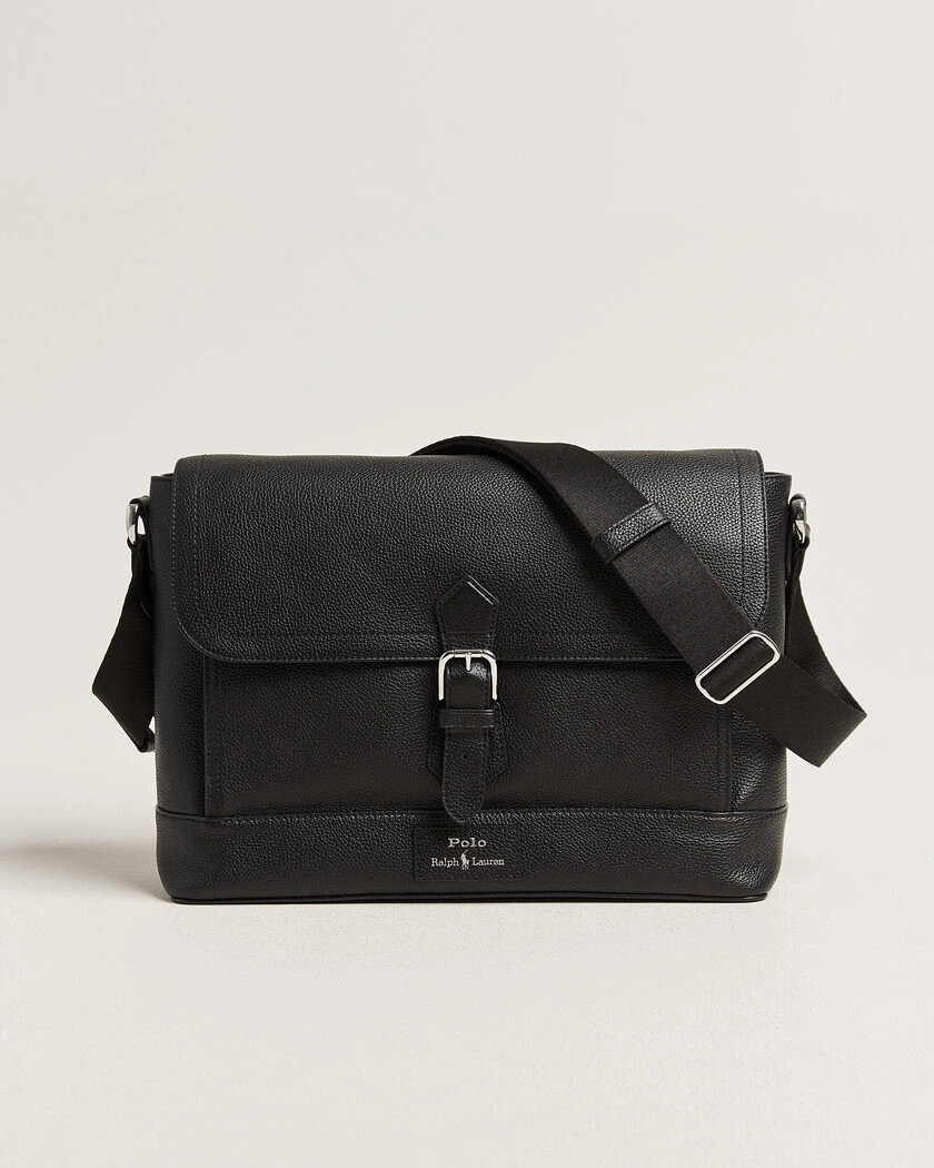 Polo Ralph Lauren Pebble Leather Messenger Bag Black – Svart