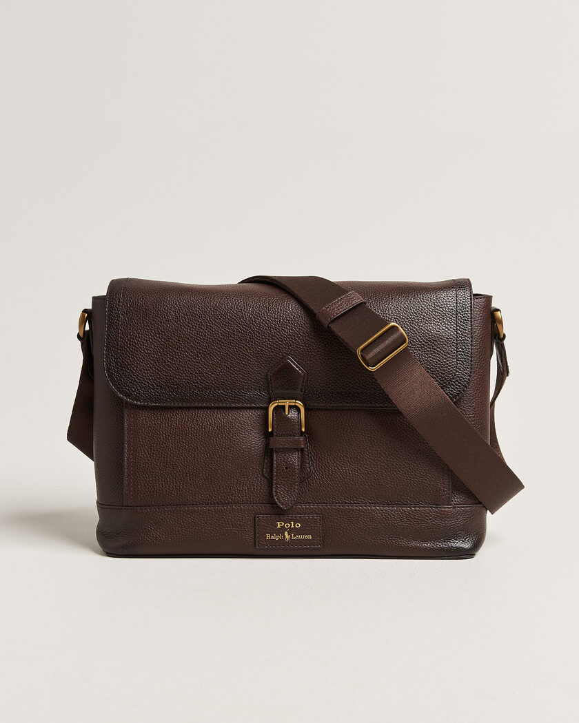 Polo Ralph Lauren Pebble Leather Messenger Bag Dark Brown – Brun
