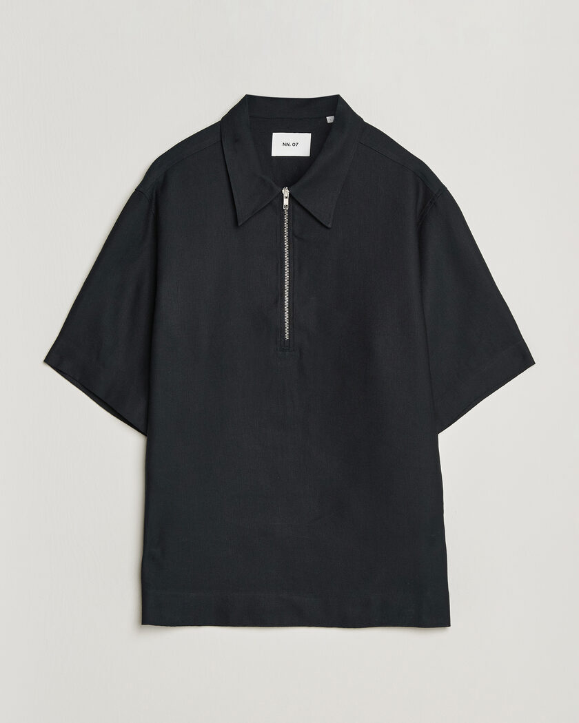 NN07 Bruno Linen/Viscose Half Zip Polo Black – Svart