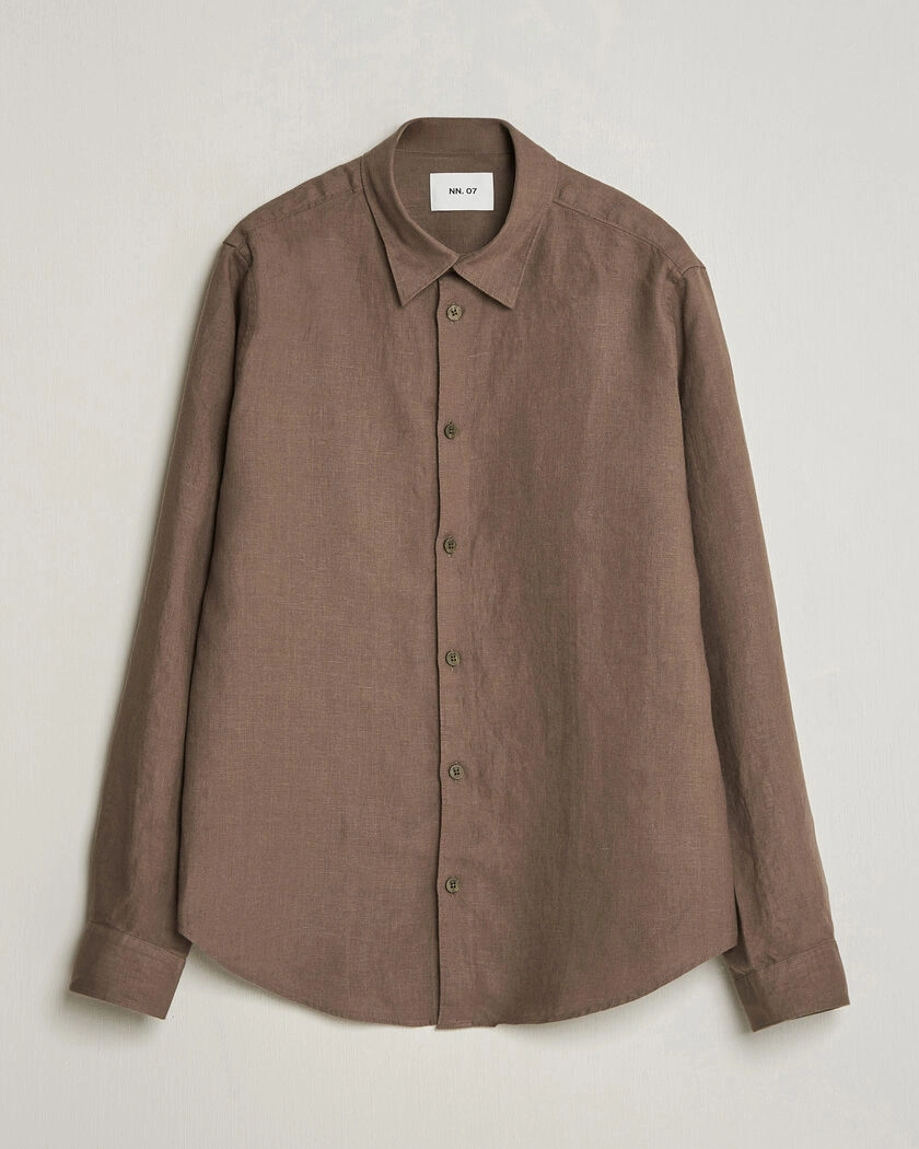 NN07 Enzo Linen Shirt Mable Husk – Grön