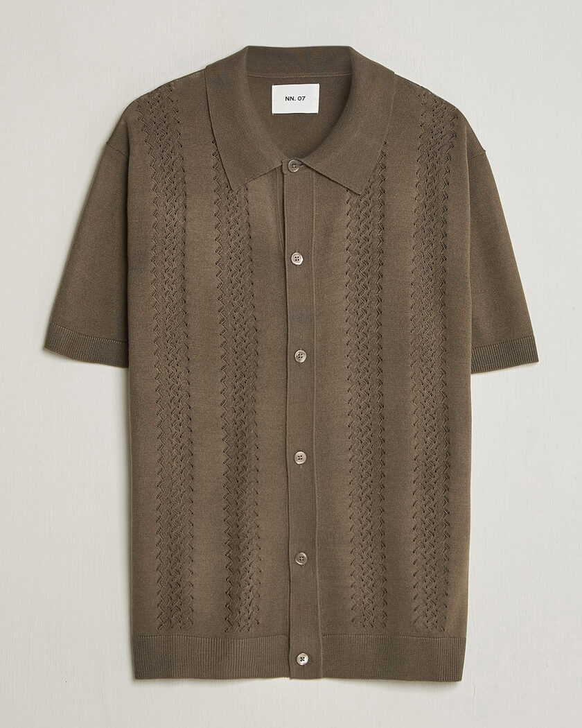 NN07 Thor Knitted Short Sleeve Shirt Mable Husk – Grön