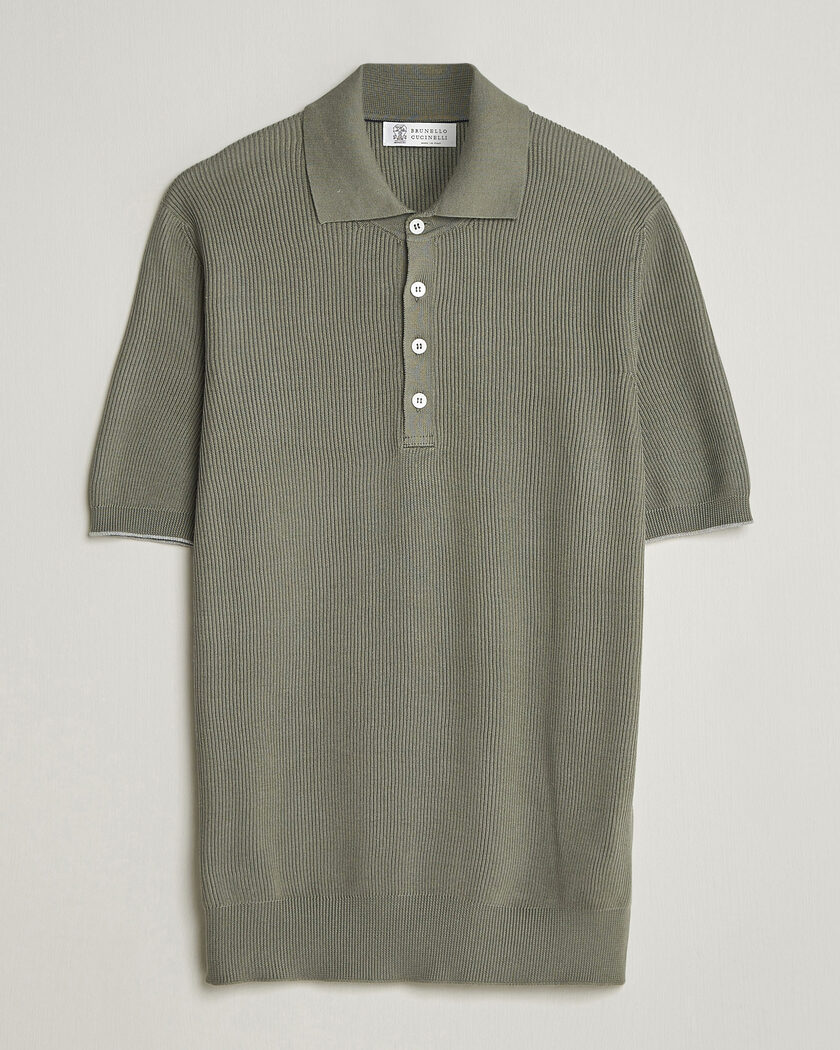 Brunello Cucinelli Cotton Rib Knitted Polo Olive – Grön
