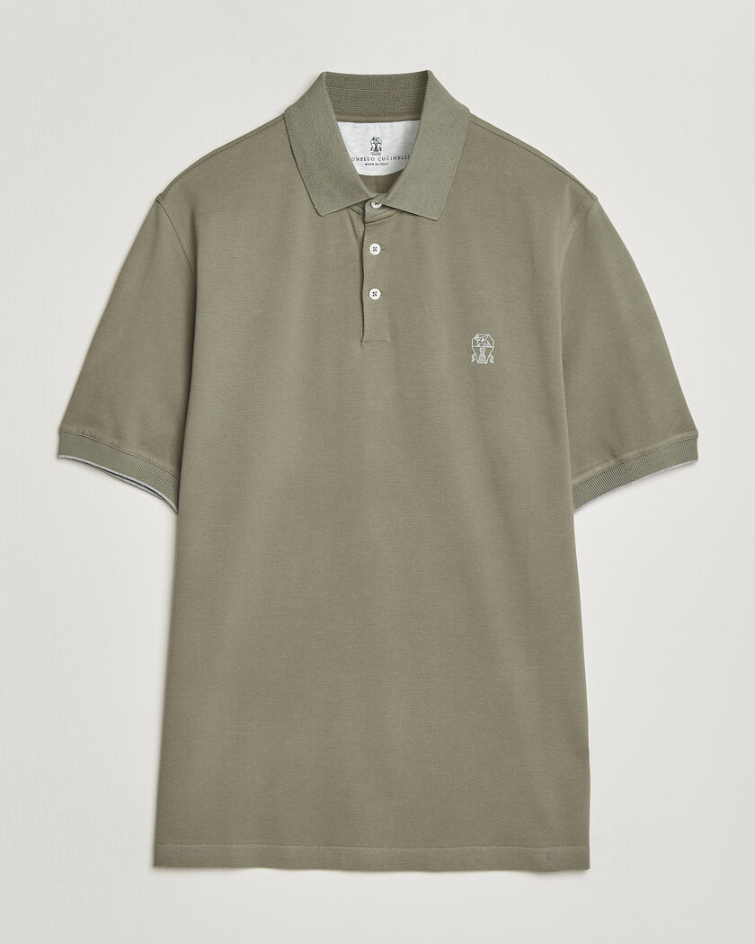 Brunello Cucinelli Short Sleeve Logo Polo Olive – Grön