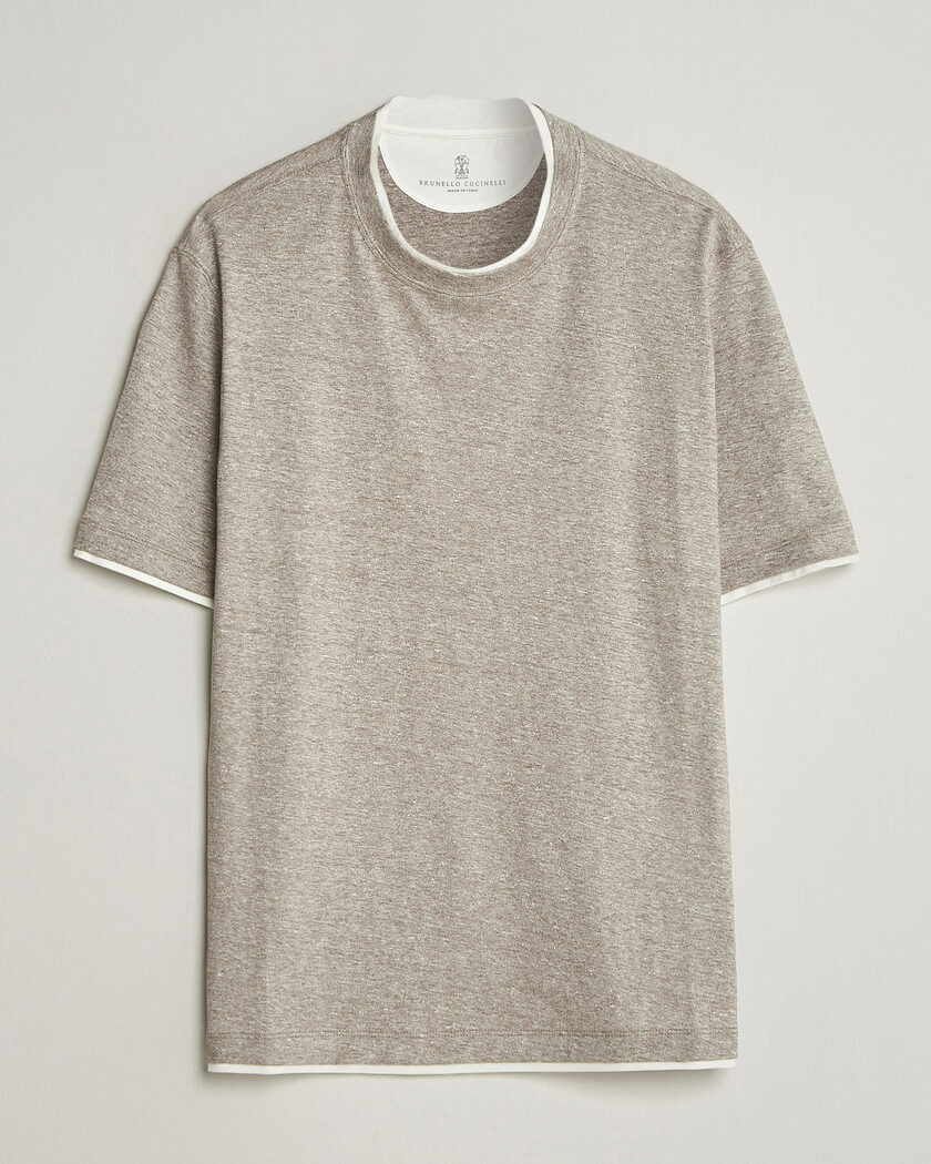 Brunello Cucinelli Double Collar Linen T-Shirt Brown – Brun
