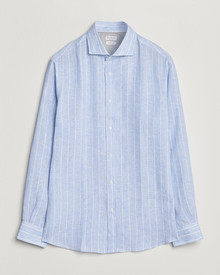 Brunello Cucinelli Easy Fit Linen Shirt Light Blue Stripe – Blå