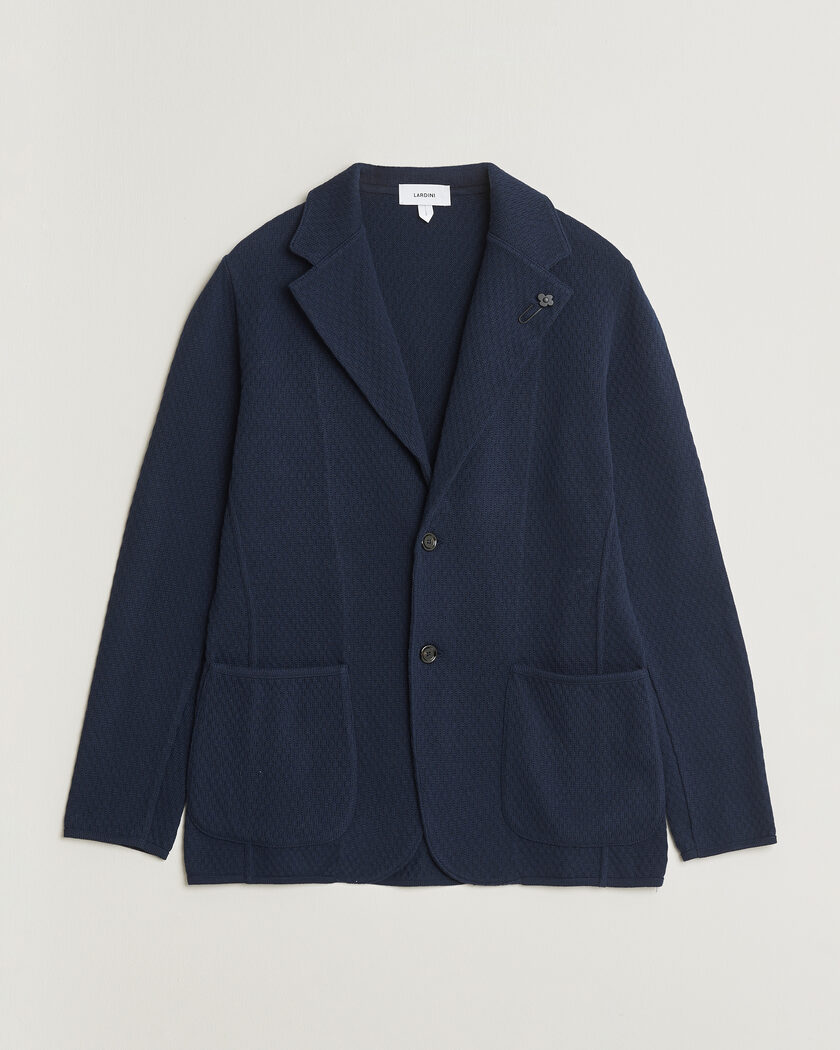 Lardini Knitted Structure Cotton Blazer Navy – Blå