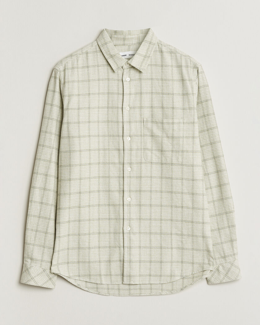 Samsøe Samsøe Liam Checked Cotton Shirt Off White – Grön
