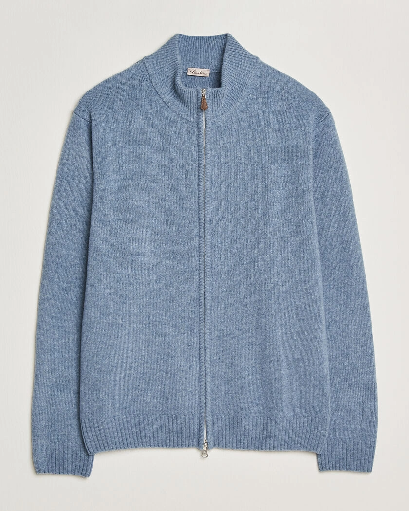 Stenströms Brushed Merino Full Zip Light Blue – Blå
