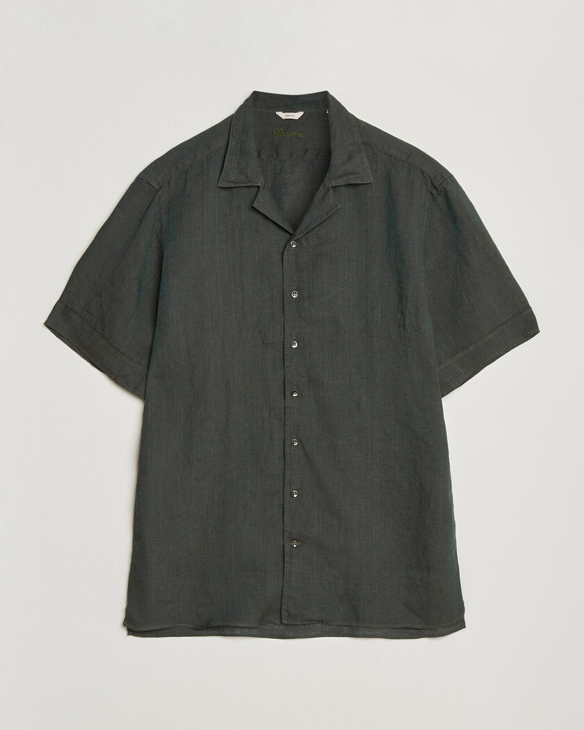 Stenströms Short Sleeve Linen Shirt Dark Green – Grön