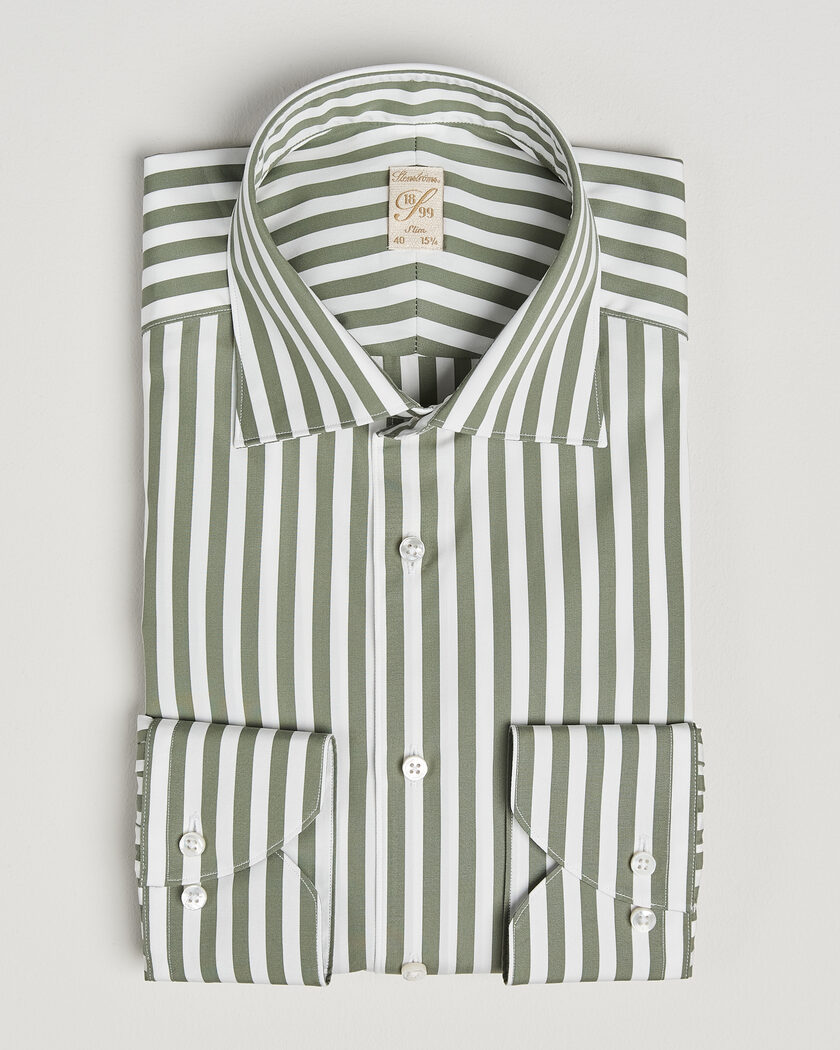 Stenströms 1899 Cotton Twill Striped Shirt Green – Grön