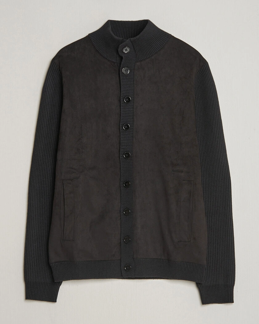 Stenströms Knitted Hybrid Buttoned Alcantara Cardigan Black – Svart