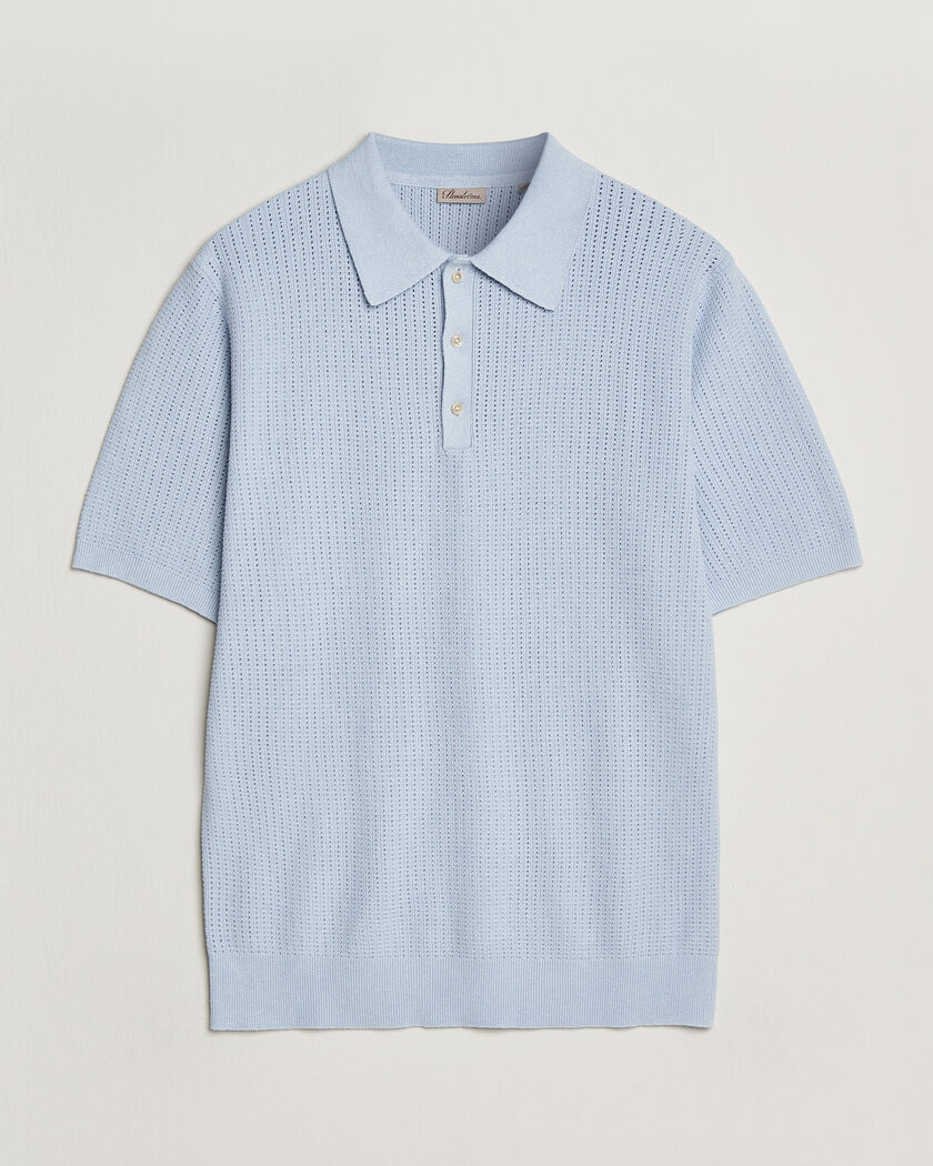 Stenströms Knitted Textured Cotton/Hemp Polo Light Blue – Blå