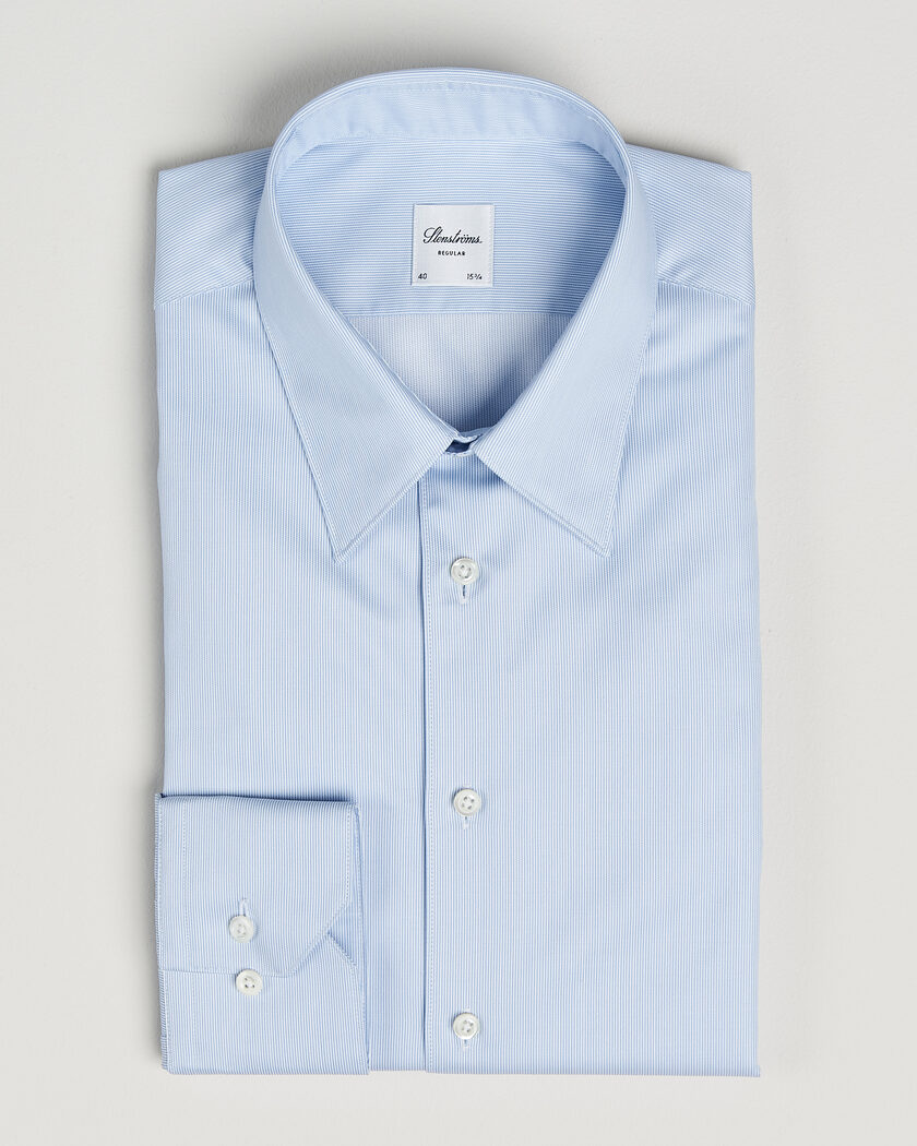  Stenströms Regular Fit Thin Stripe Pointed Collar Shirt Blue – Blå