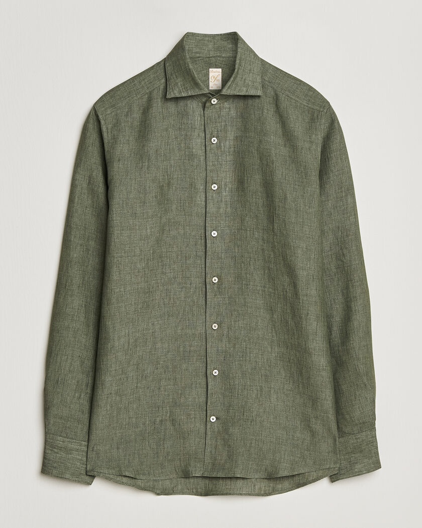 Stenströms 1899 Linen One Piece Collar Shirt Olive – Grön