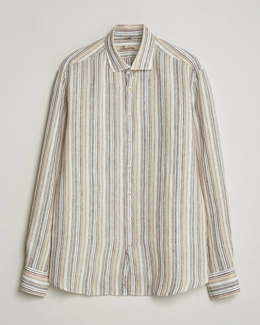 Stenströms Regular Fit Multi Striped Linen Shirt Brown – Brun