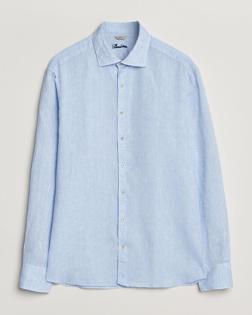 Stenströms Regular Fit Cut Away Linen Shirt Light Blue – Blå