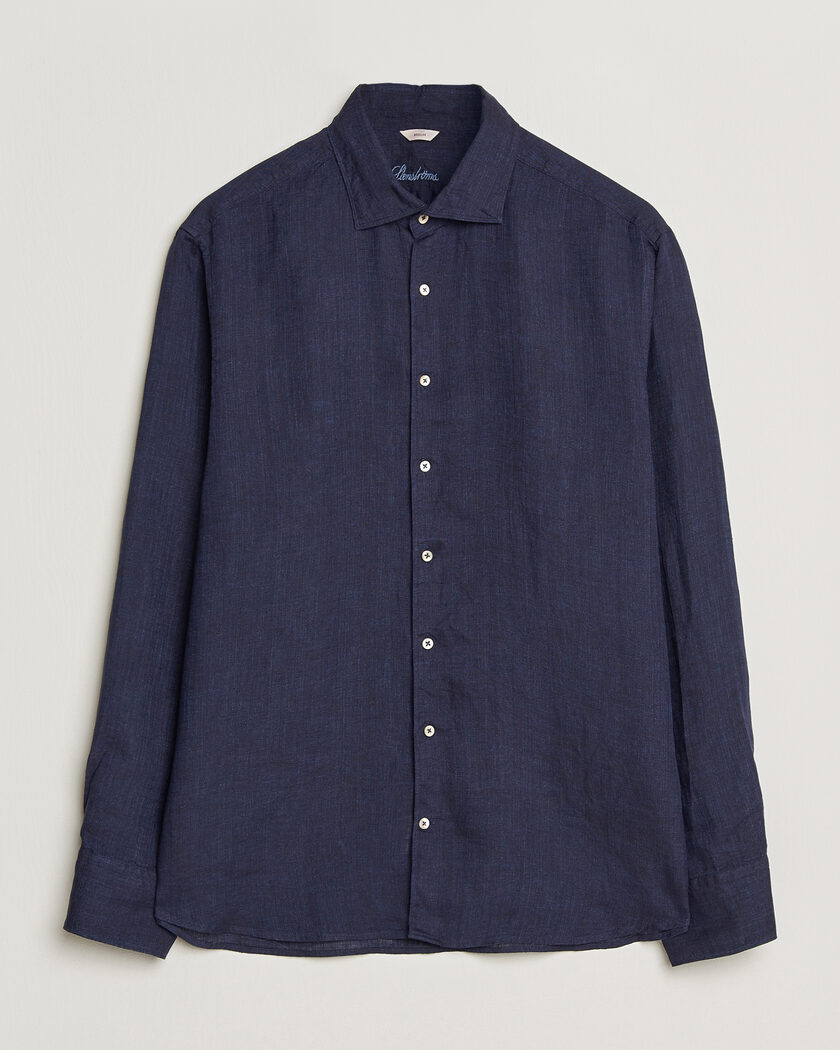  Stenströms Regular Fit Cut Away Linen Shirt Navy