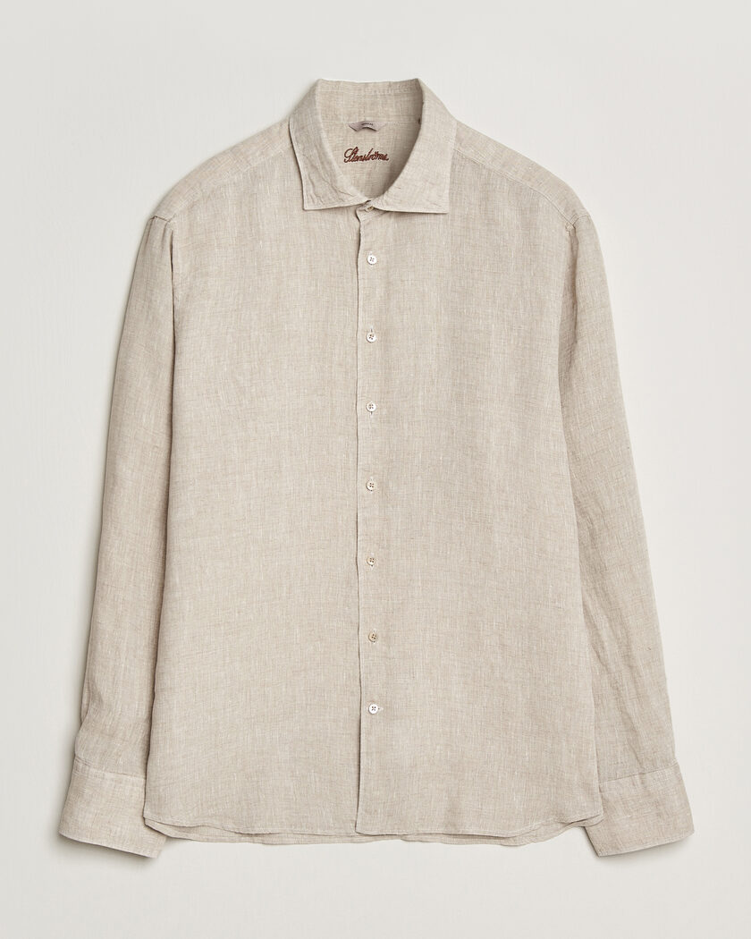 Stenströms Regular Fit Cut Away Linen Shirt Beige