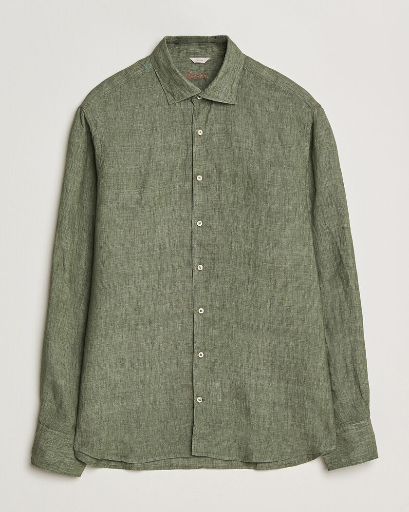  Stenströms Regular Fit Cut Away Linen Shirt Green