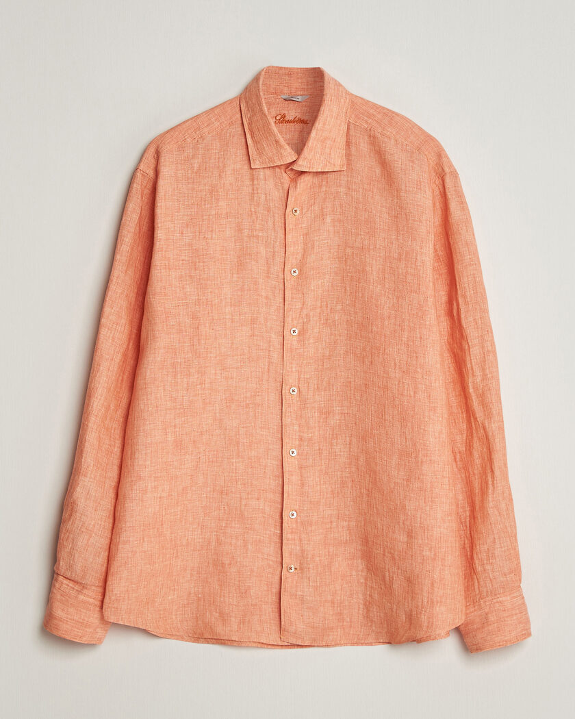 Stenströms Regular Fit Cut Away Linen Shirt Orange – Orange