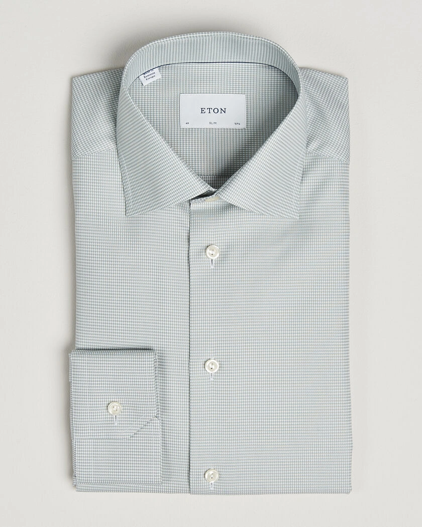 Eton Slim Fit Signature Twill Houndstooth Shirt Light Green – Grön