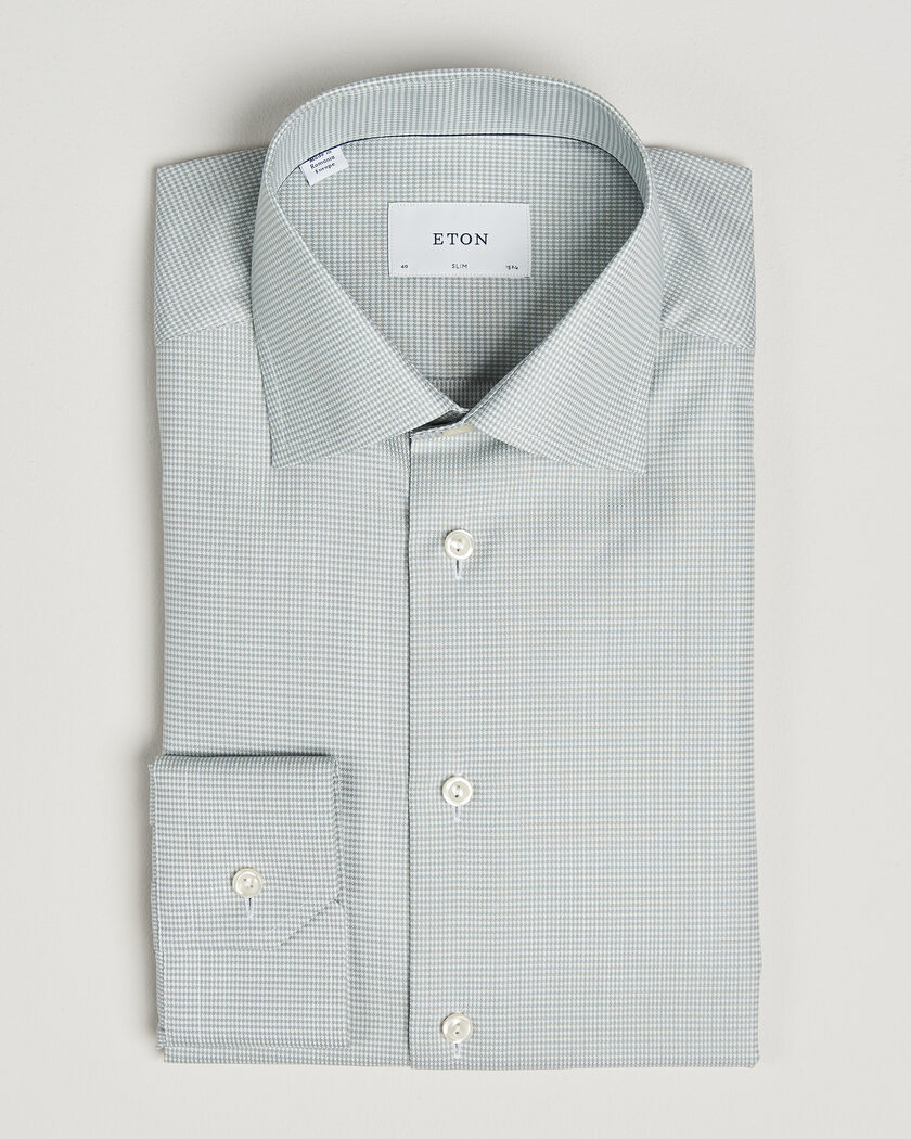Eton Slim Fit Signature Twill Houndstooth Shirt Light Green – Grön