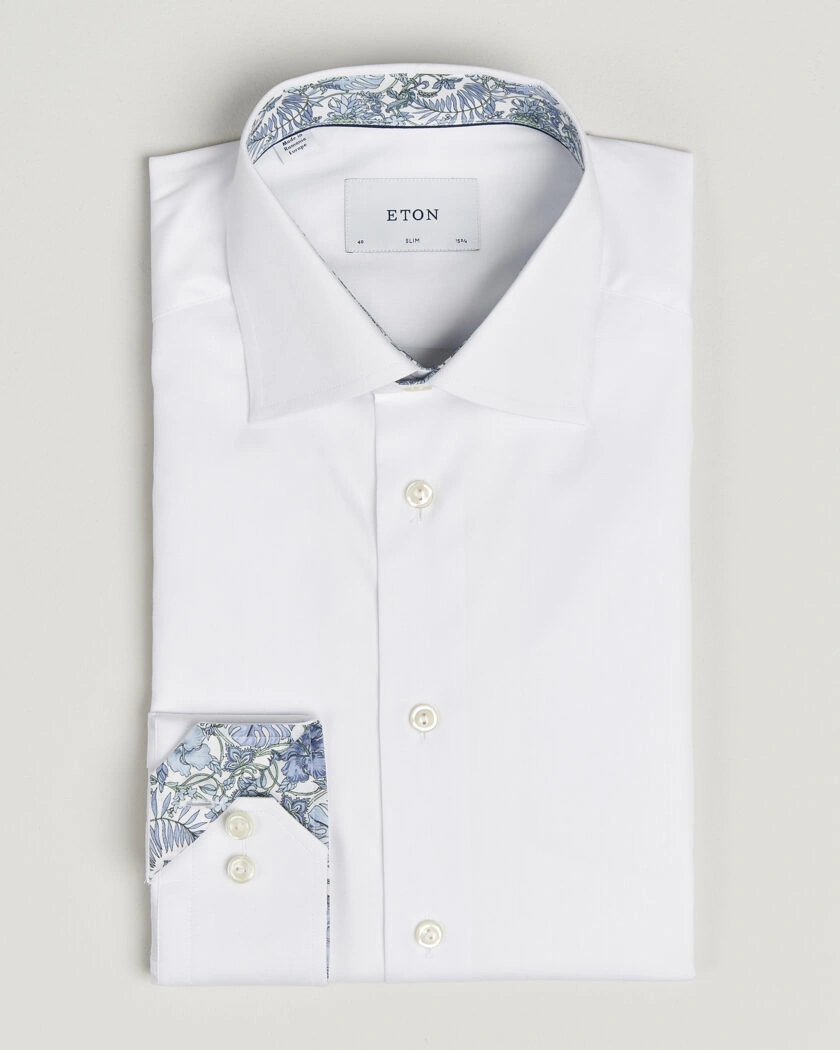 Eton Slim Fit Signature Twill Contrast Shirt White – Vit