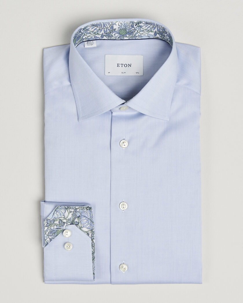 Eton Slim Fit Signature Twill Contrast Shirt Light Blue – Blå