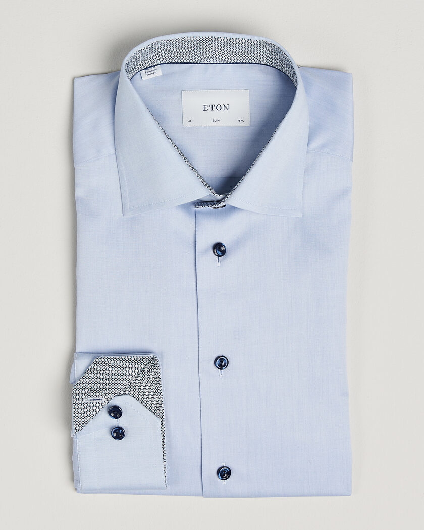 Eton Slim Fit Signature Twill Contrast Shirt Light Blue – Blå