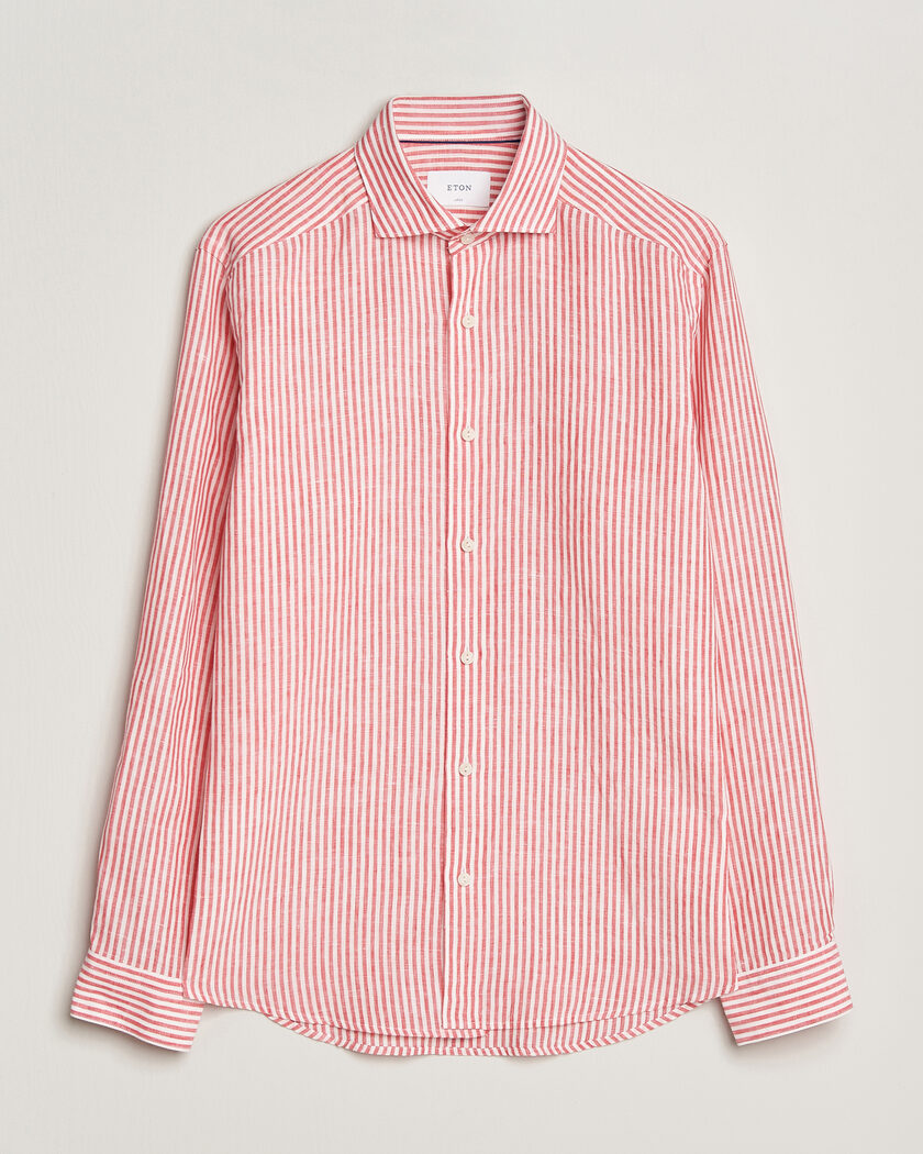 Eton Casual Fit Striped Linen Shirt Red – Röd