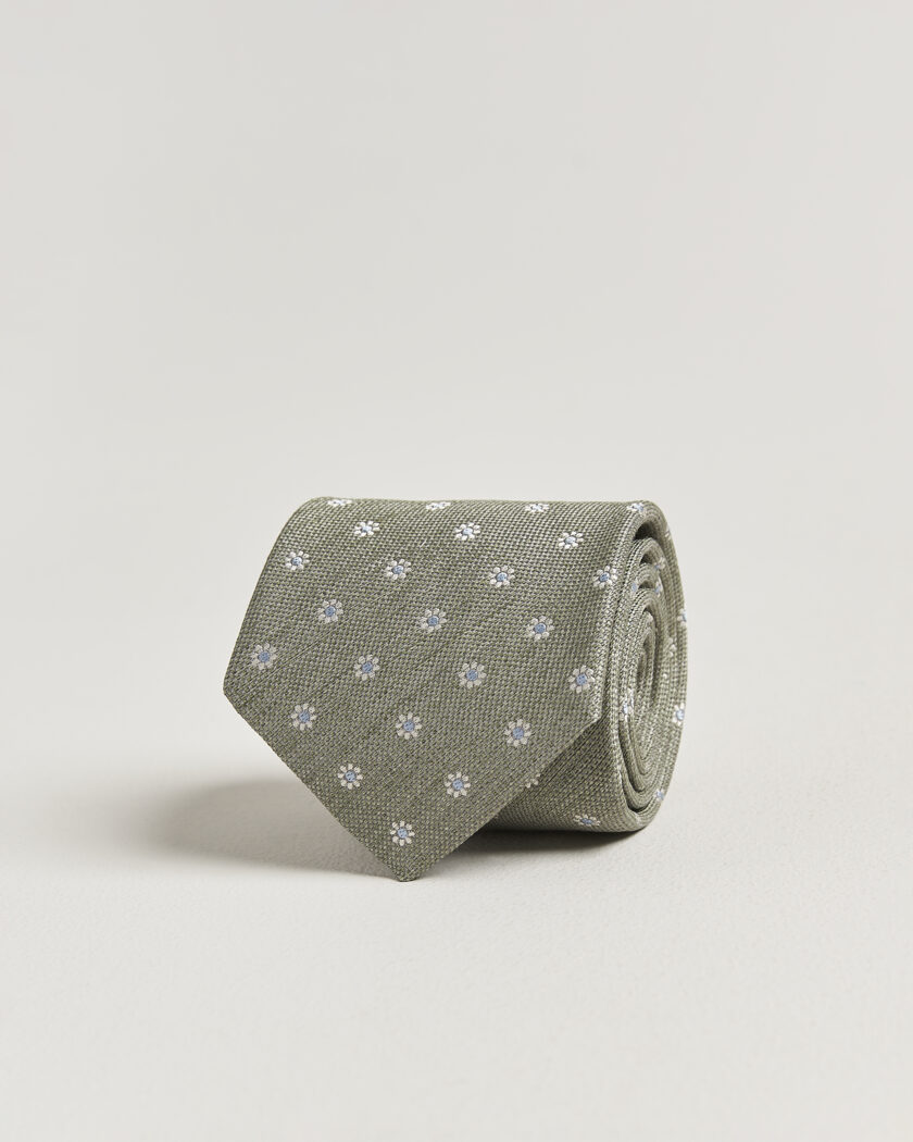 Eton Floral Linen Silk Tie Light Green – Grön