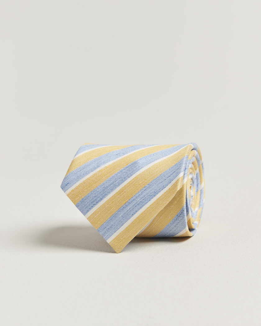 Eton Striped Linen Silk Tie Yellow/Blue – Flerfärgad