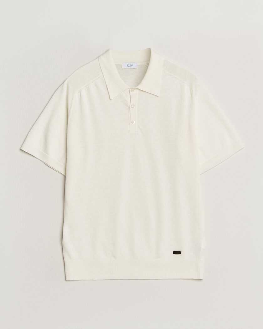 Eton Cotton Linen Fine Knit Polo White – Vit