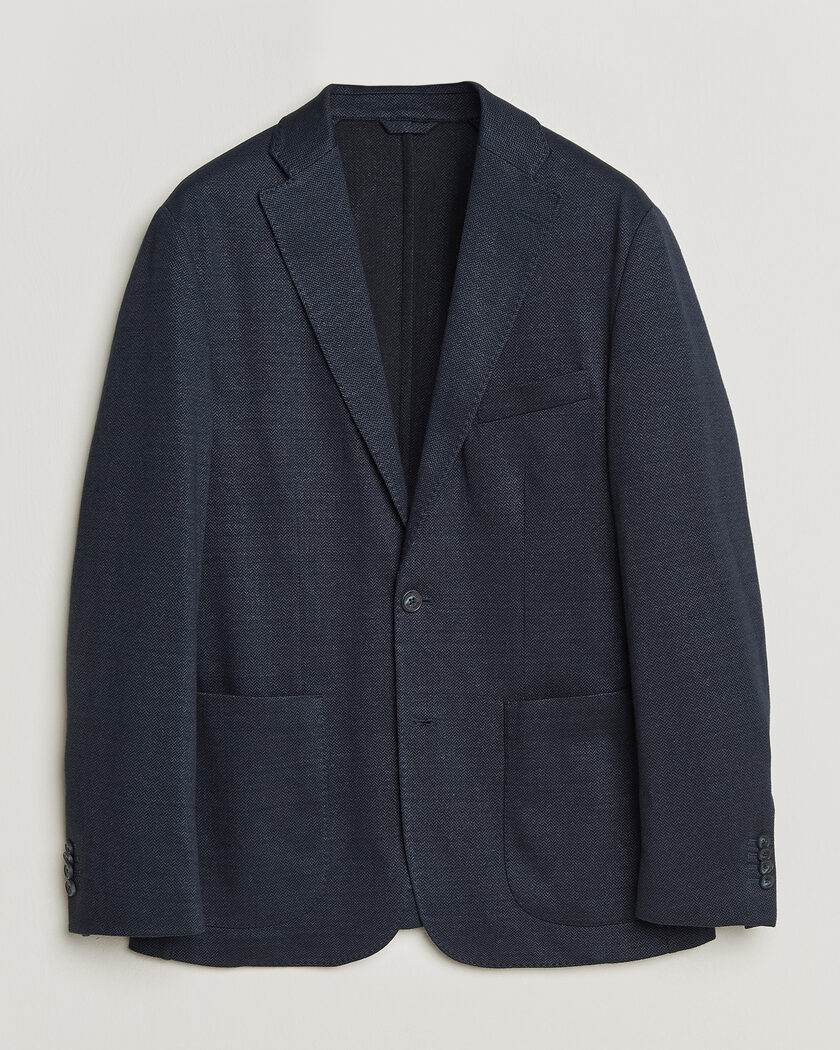 Eton Linen Jersey Herringbone Blazer Navy Blue – Blå