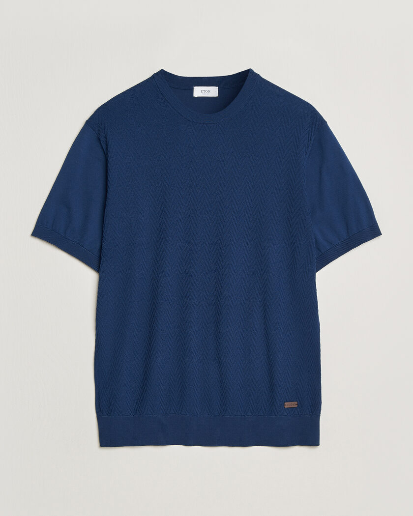 Eton Cotton Knitted Crew Neck T-Shirt Navy Blue – Blå