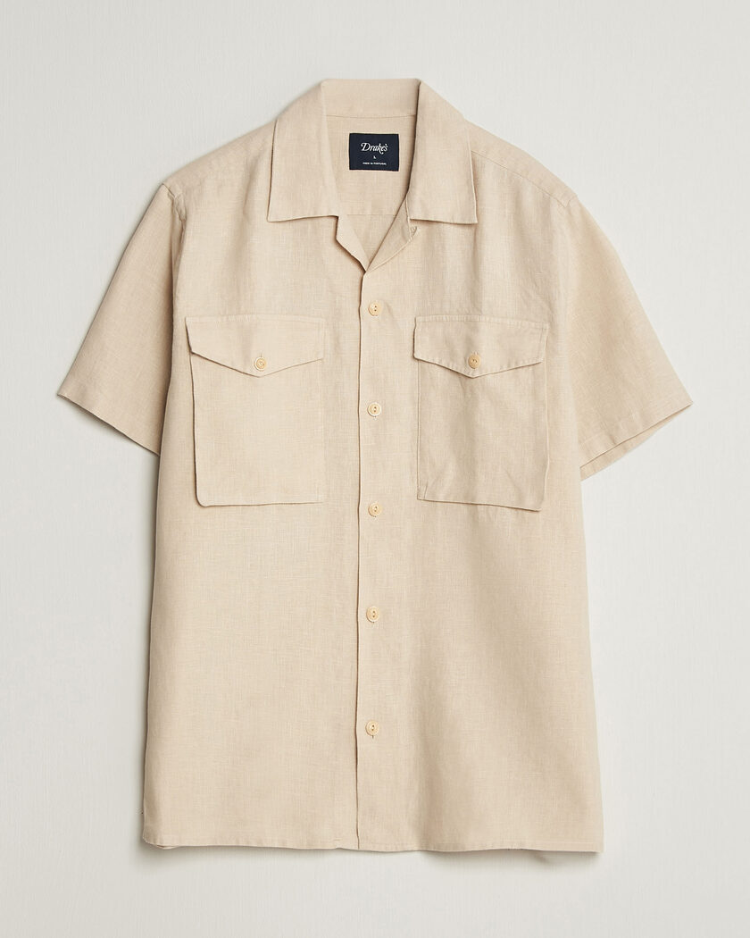 Drake's Military Short Sleeve Camp Collar Shirt Ecru – Vit