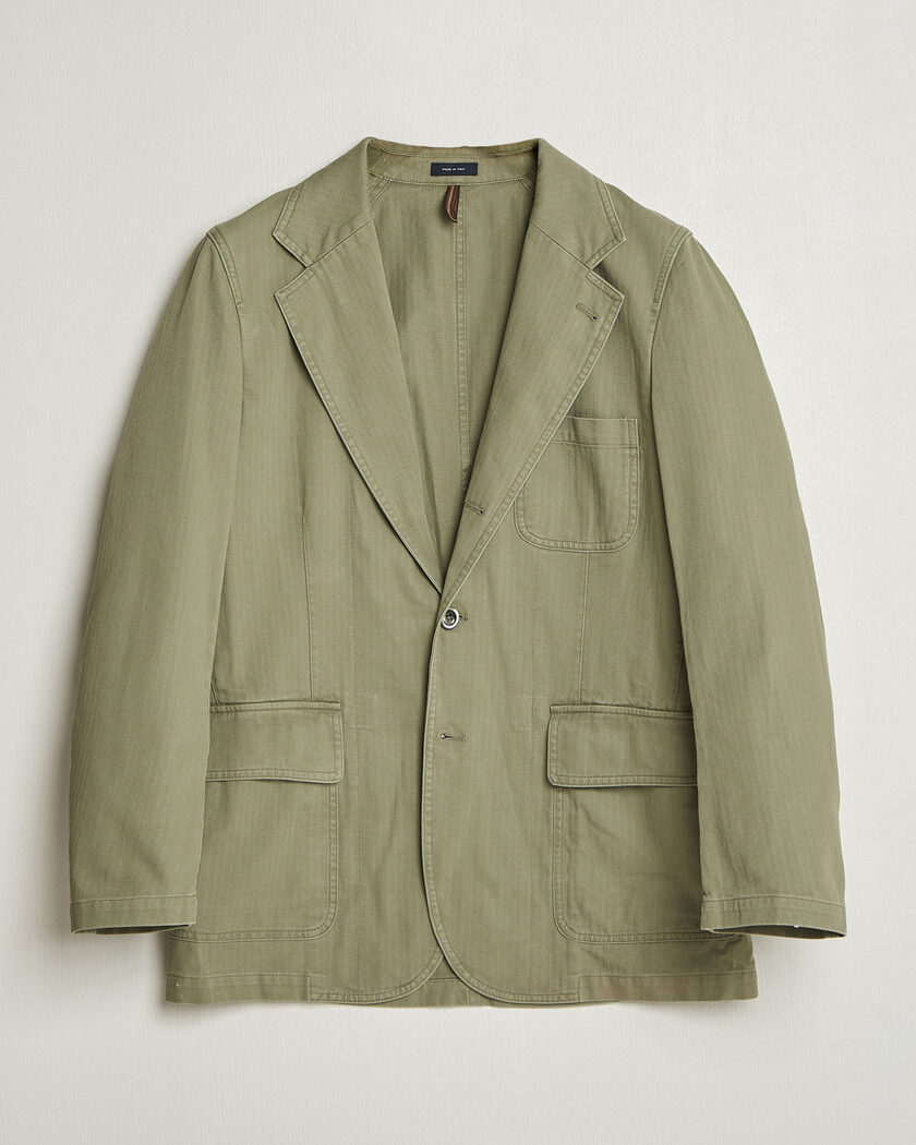 Drake's MKI Herringbone Games Blazer Olive – Grön