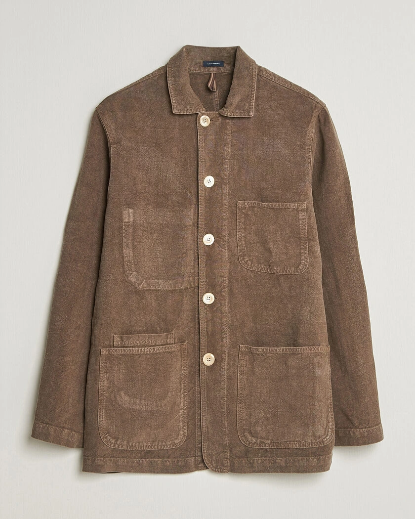 Drake's Heavy Linen Chore Jacket Brown – Brun