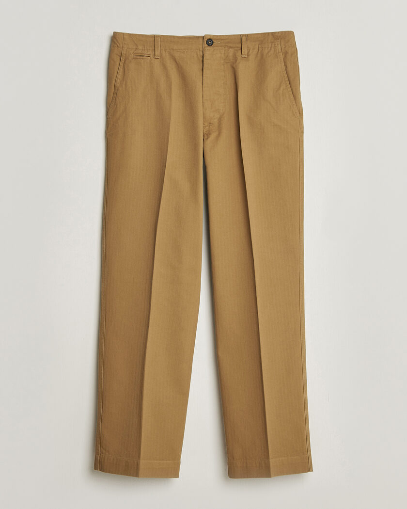 Drake's Herringbone Wide Leg Chino Khaki – Grön