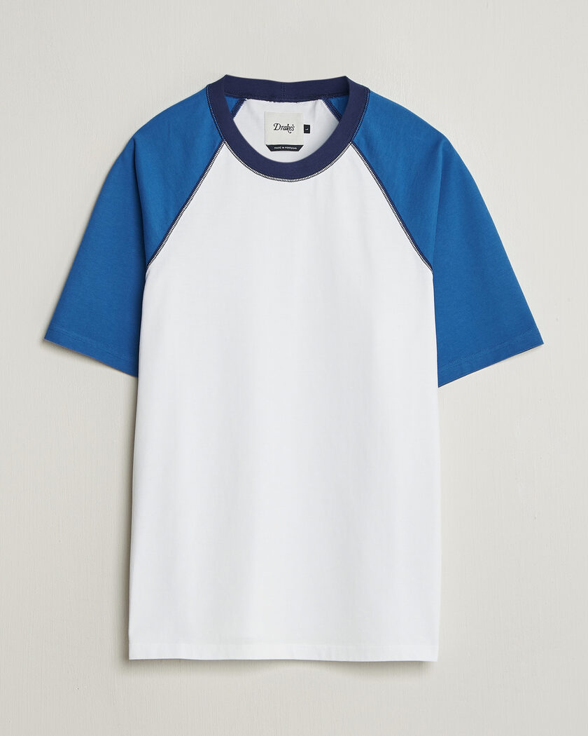 Drake's Two Tone Raglan T-Shirt White/Blue – Blå