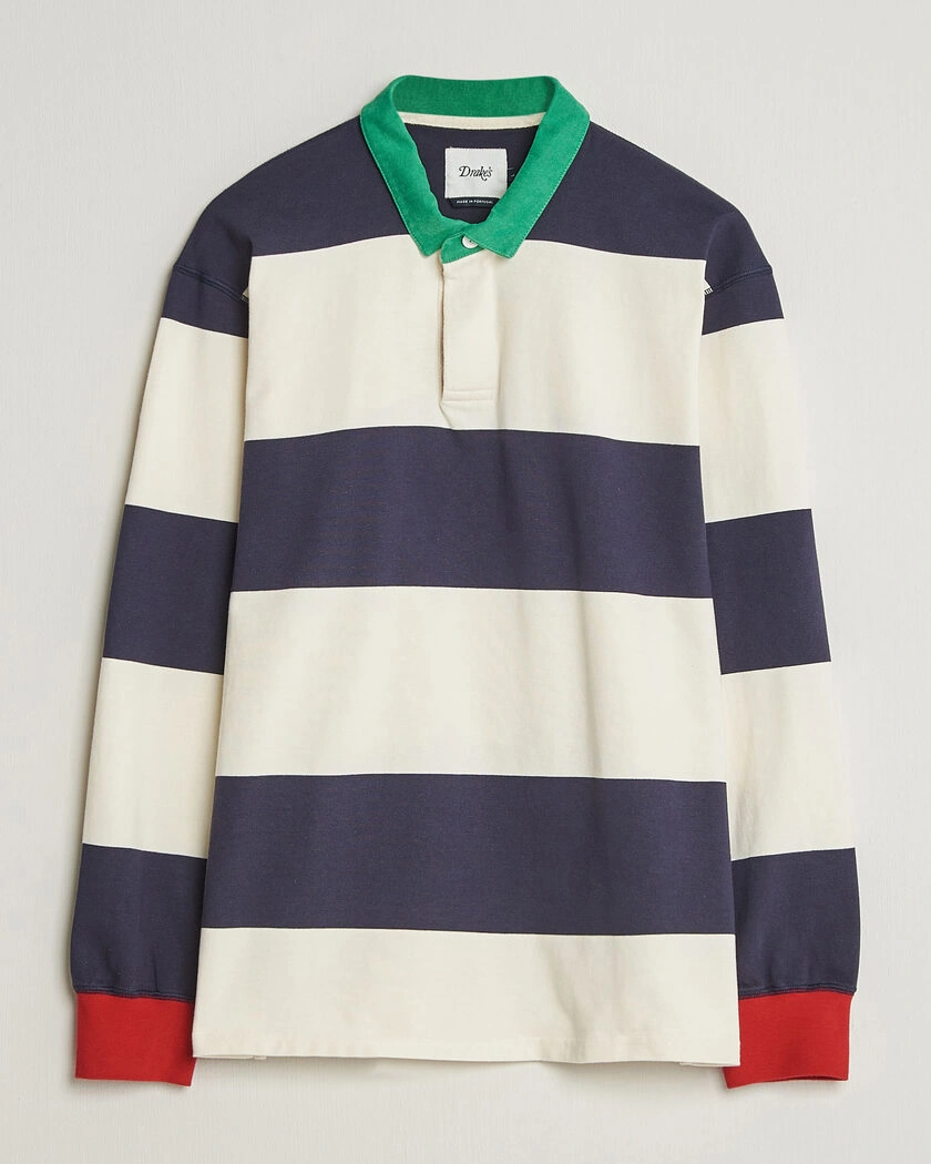 Drake's Dual Block Stripe Rugby Whie/Navy – Vit