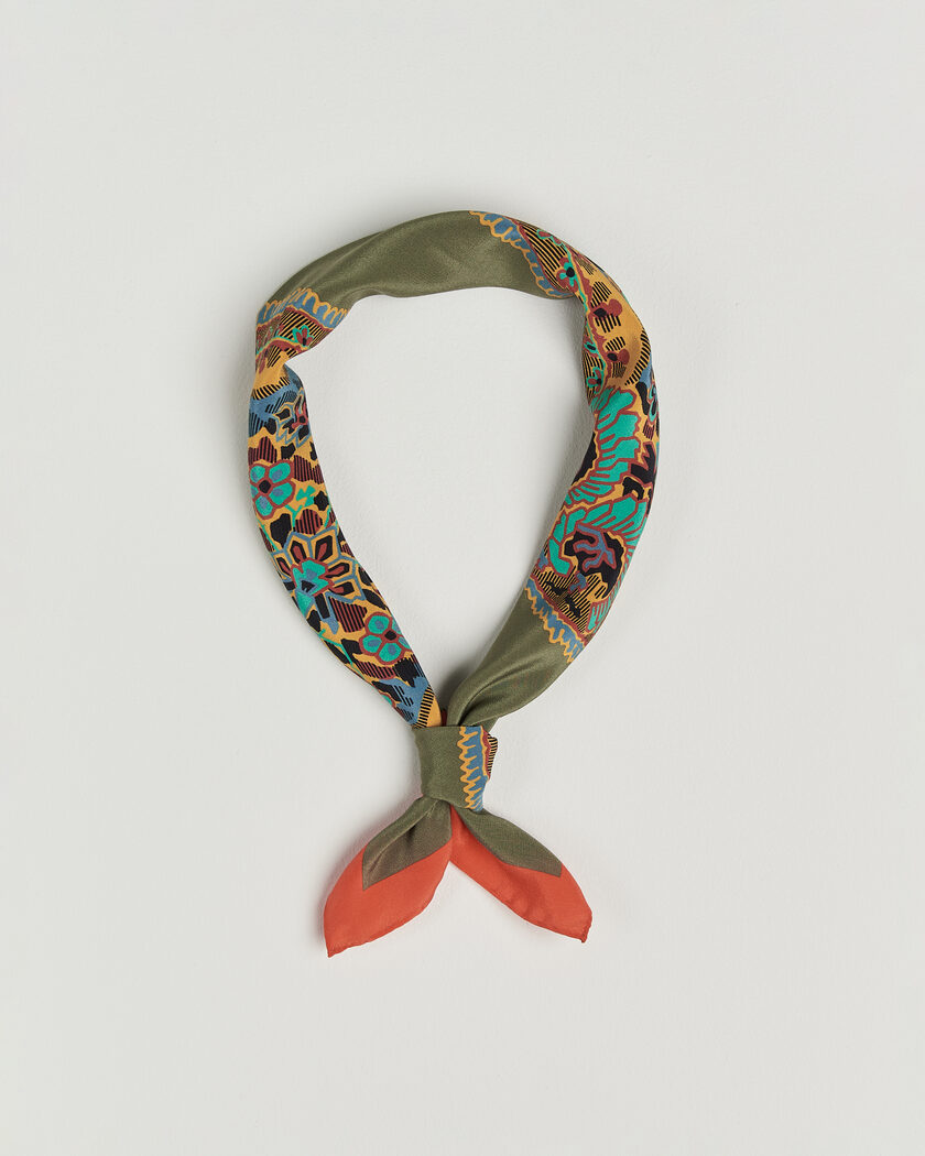 Drake's Paisley Print Crepe Silk Bandana Olive – Grön