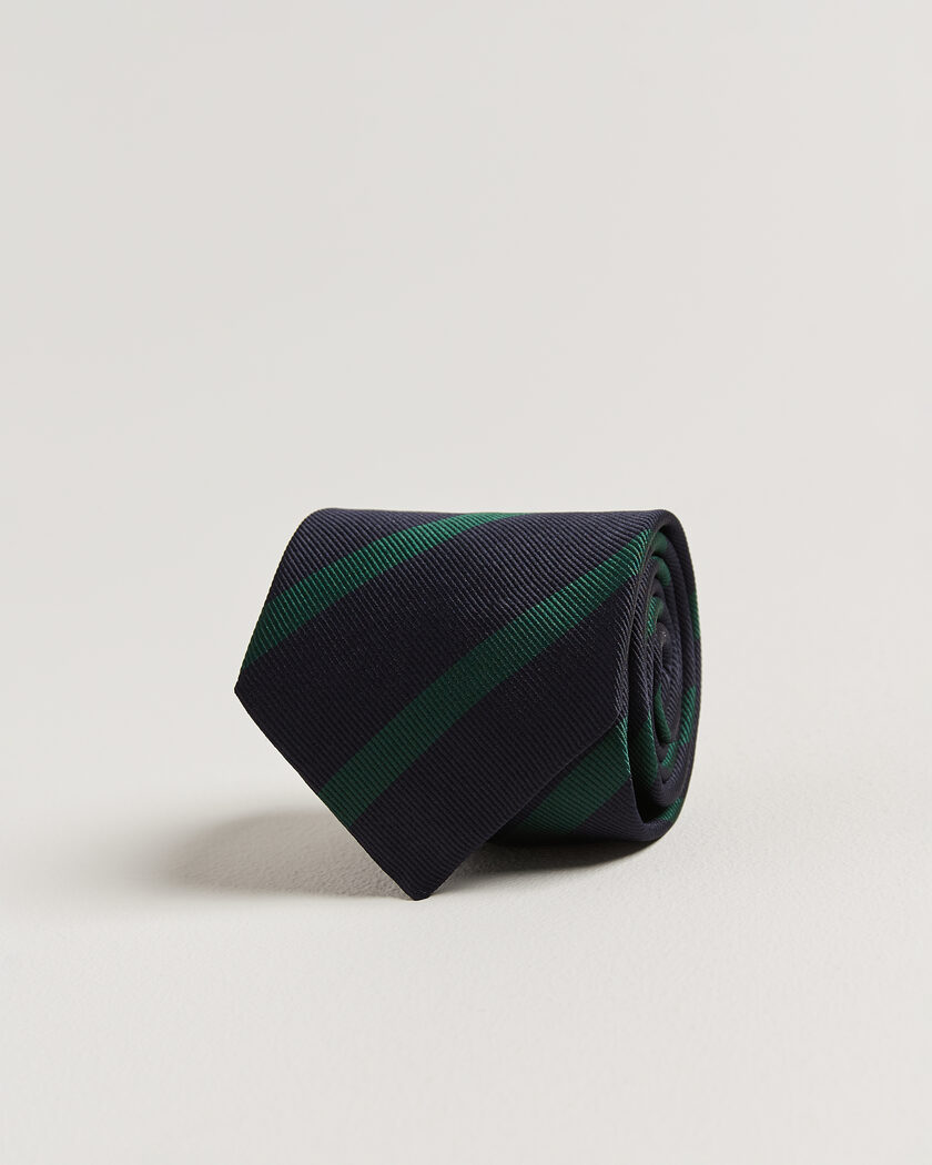 Drake's Bar Stripe Reppe Silk Tie Navy/Green – Blå