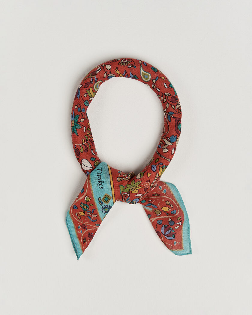 Drake's Tiger Garden Wool/Silk Bandana Red – Röd