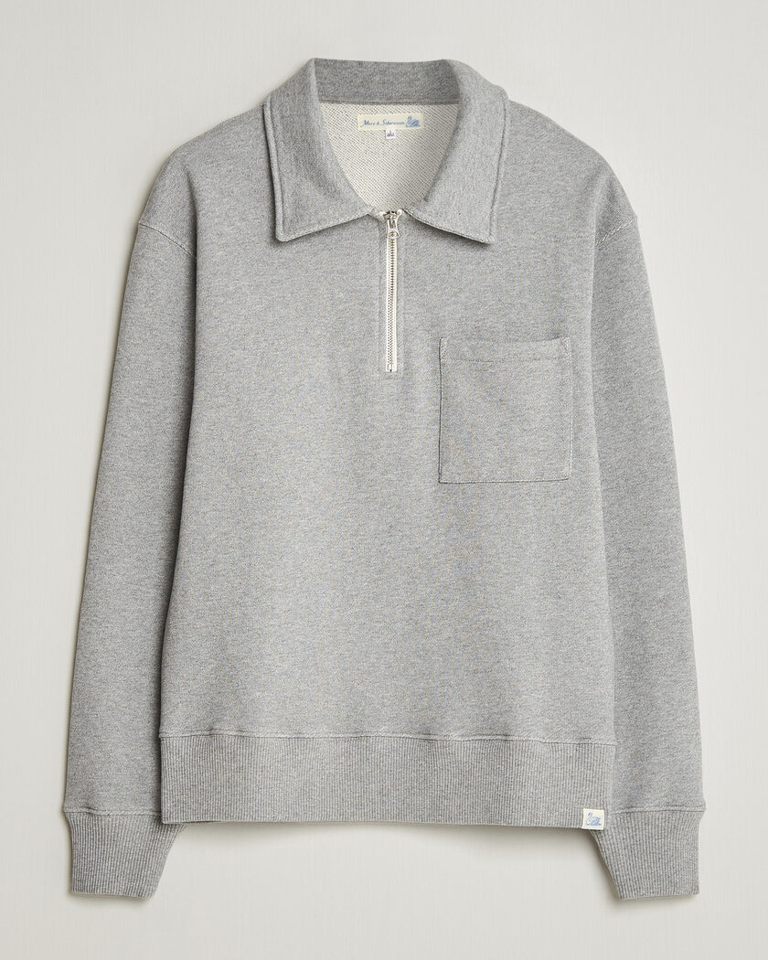 Merz b. Schwanen Classic Fit Authentic Fleece Half Zip Grey Melange – Grå