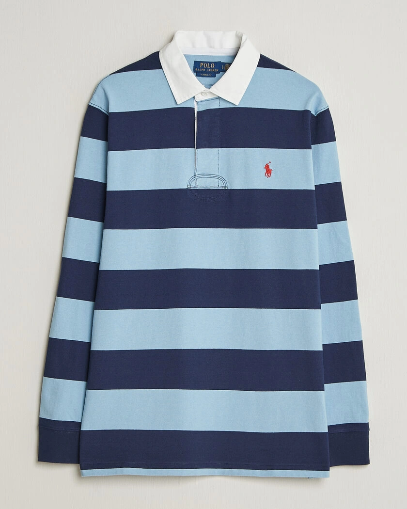 Polo Ralph Lauren Jersey Striped Rugger Powder Blue/Newport Navy – Blå