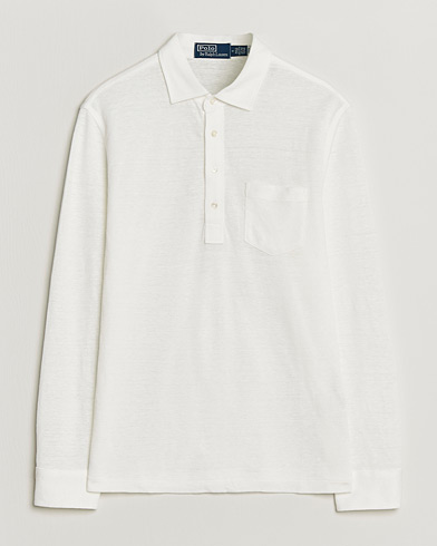 Polo Ralph Lauren Long Sleeve Linen Polo Deckwash White – Vit